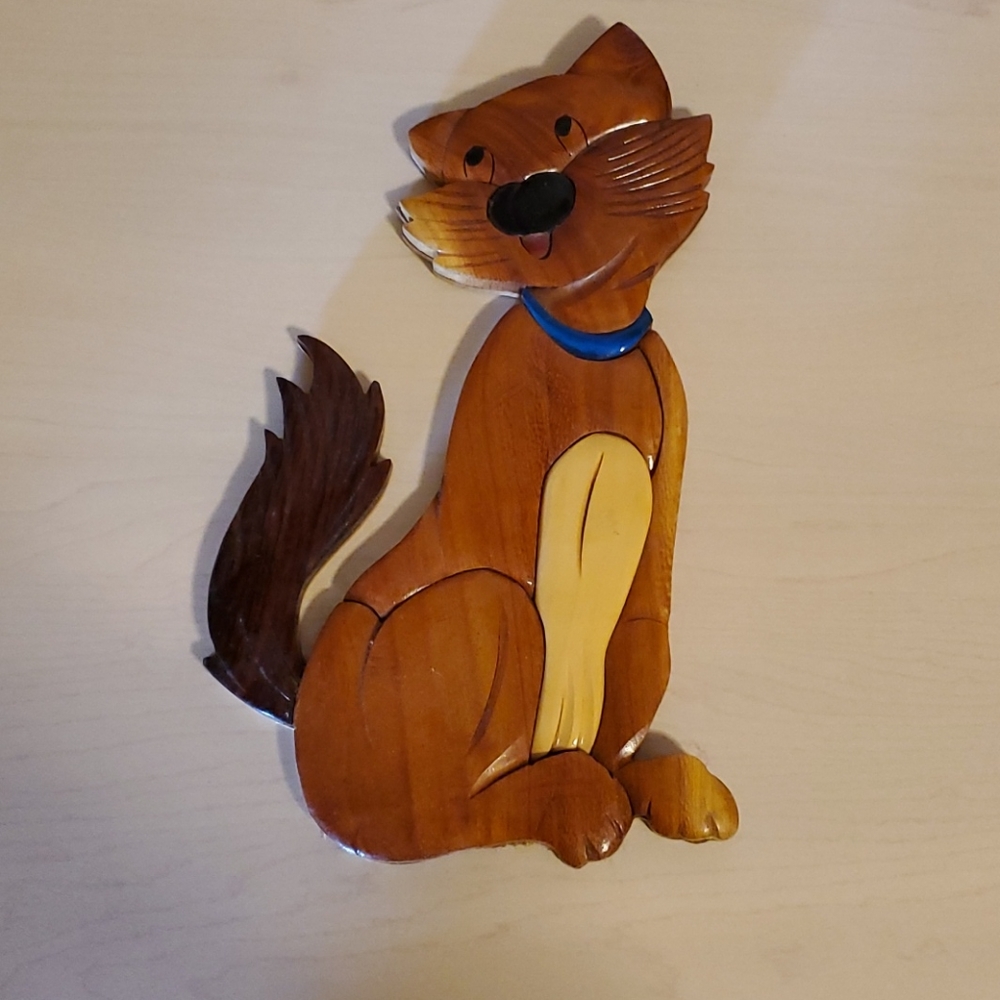 Multi-Colored Wooden Cat Wall Art
